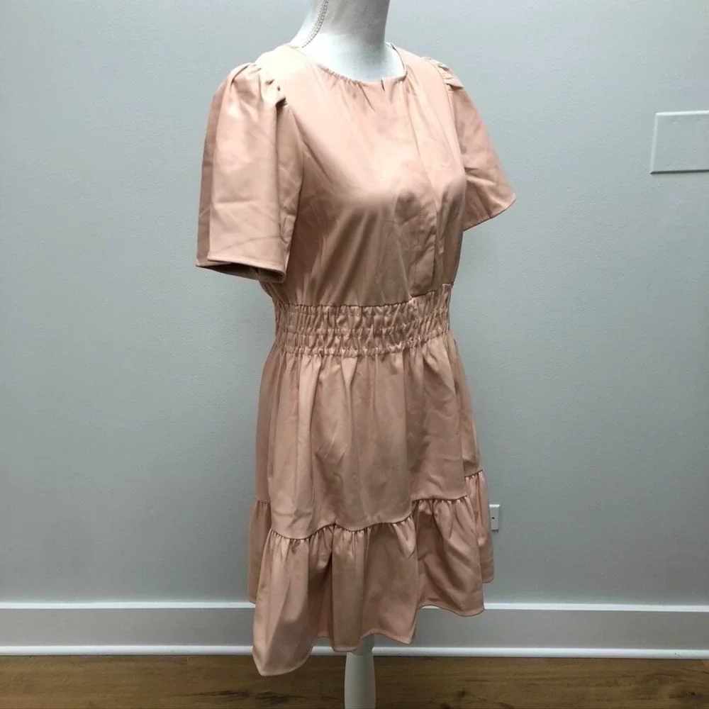 Anthropologie Faux Leather Fit And Flare Dress Womens Medium Pink Coquette